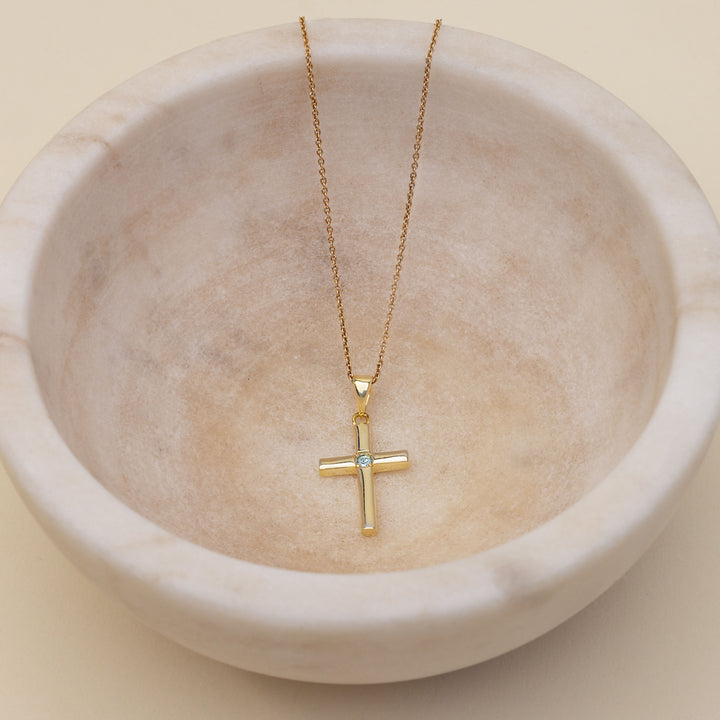 Custom Gold Cross Birthstone Pendant