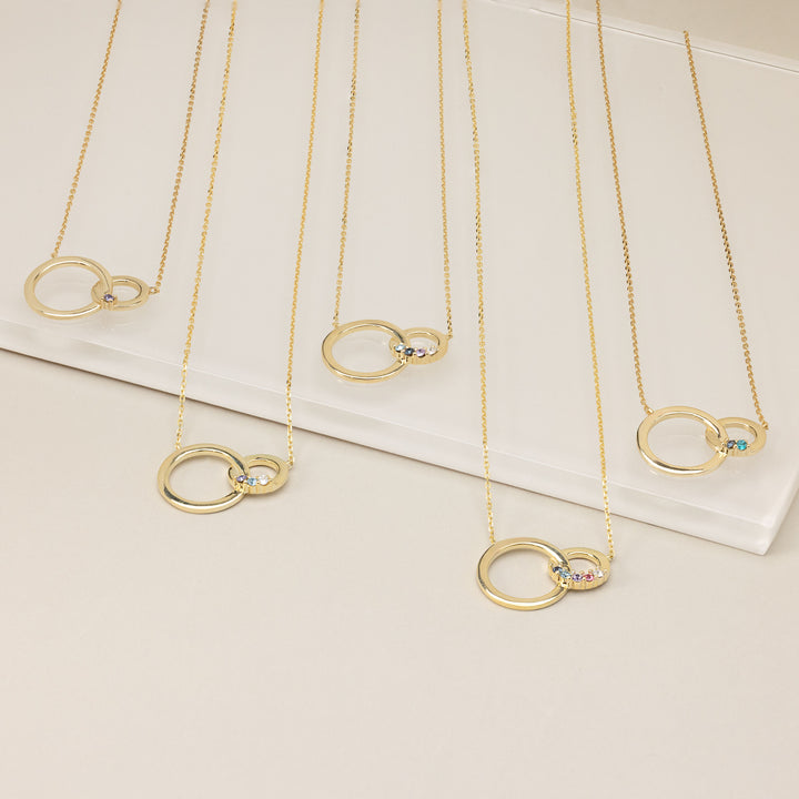 2 Stone Gold Interlocking Circle Eternity Birthstone Necklace