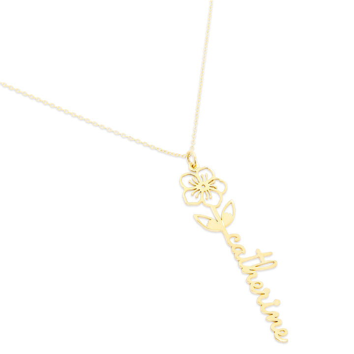 March Gold Birth Flower Name Necklace - Cherry Blossom