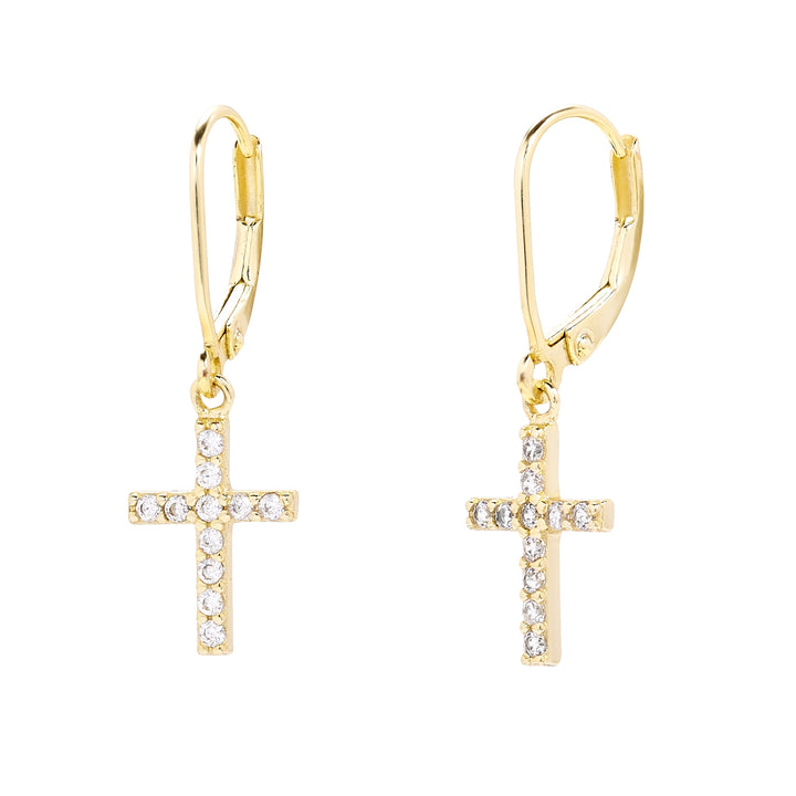 Gold Plated CZ Cross Drop Earrings