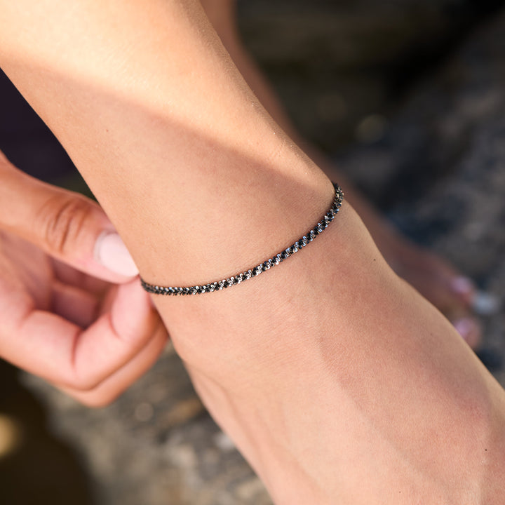 Black and White Twisted Silver Anklet