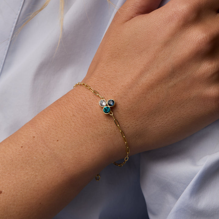 Custom Paperclip Chain Birthstone Flower Bezel Bracelet