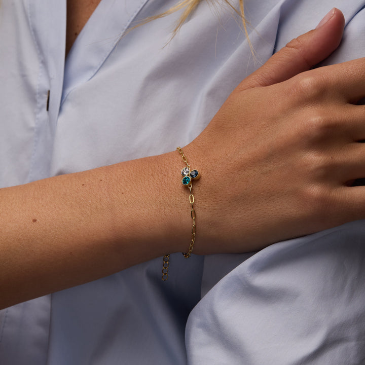 Custom Paperclip Chain Birthstone Flower Bezel Bracelet