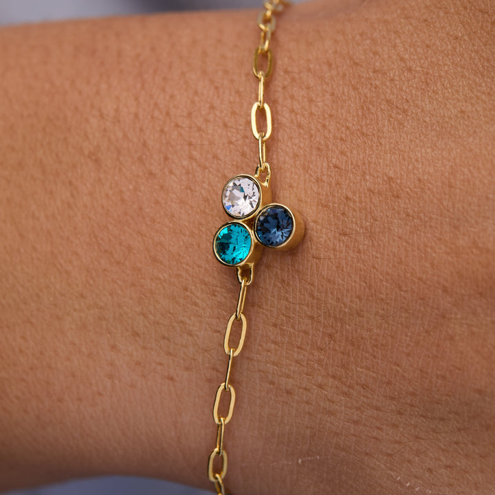 Custom Paperclip Chain Birthstone Flower Bezel Bracelet