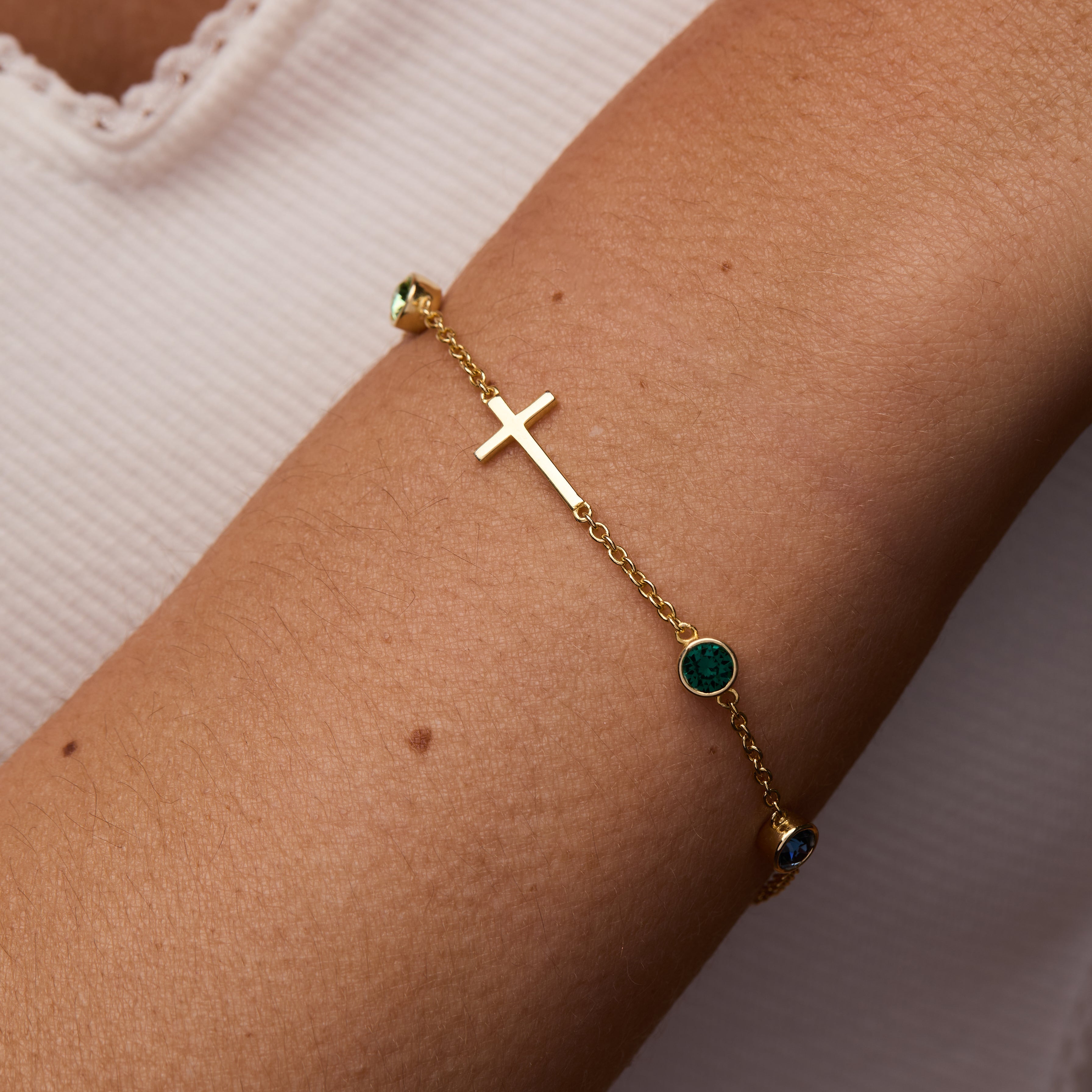 Custom Bezel Set Cross Birthstone Bracelet – Mill Rock East