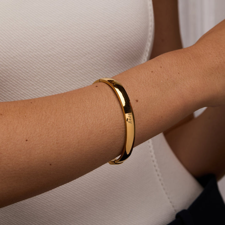 Gold Engraved Oval Bangle Bracelet