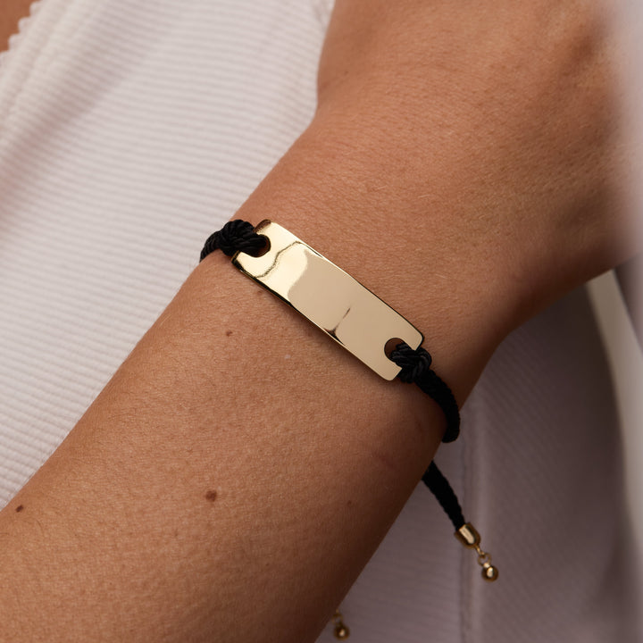 Engravable Bar Black Rope Bolo Bracelet