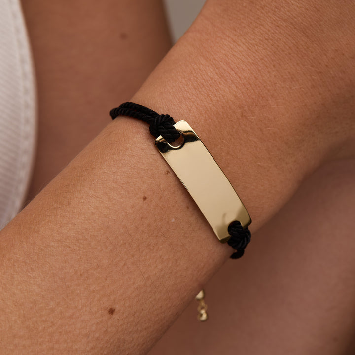Engravable Bar Black Rope Bolo Bracelet