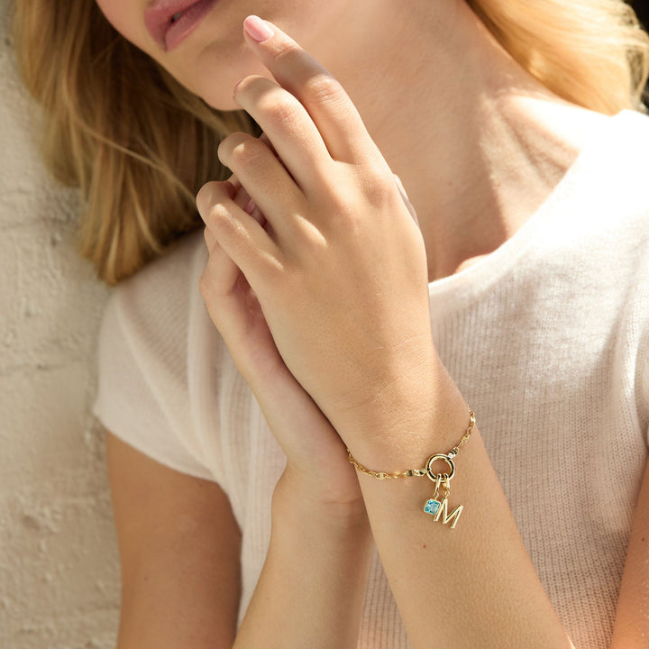 Custom Birthstone and Initial Mirror Charm Bracelet