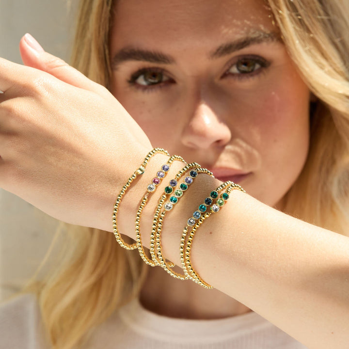 Custom Bezel Set Birthstone Bead Bracelet
