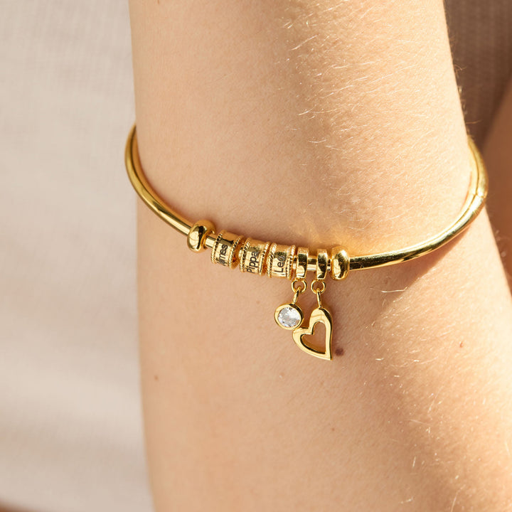 Engravable Charm Bead Bangle Bracelet