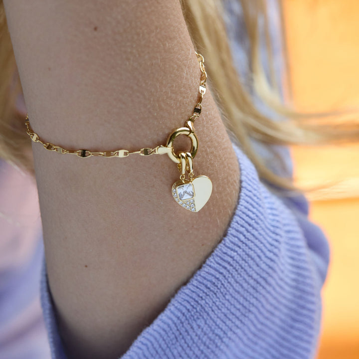 Custom Birthstone Heart Charm Mirror Bracelet