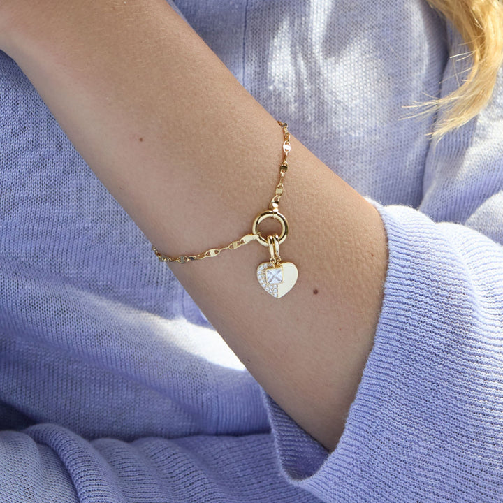 Custom Birthstone Heart Charm Mirror Bracelet
