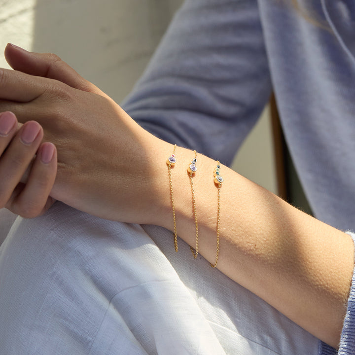 Three Birthstone Mother and Children Gold Bracelet