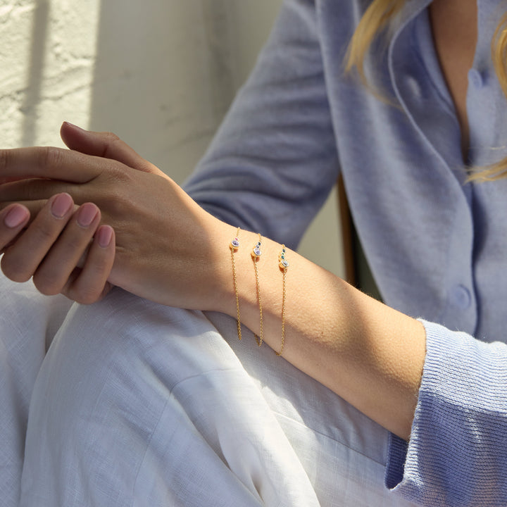 Two Birthstone Mother and Child Gold Bracelet