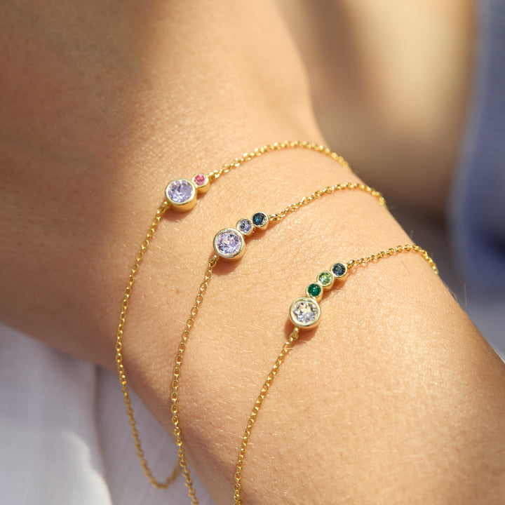 Two Birthstone Mother and Child Gold Bracelet