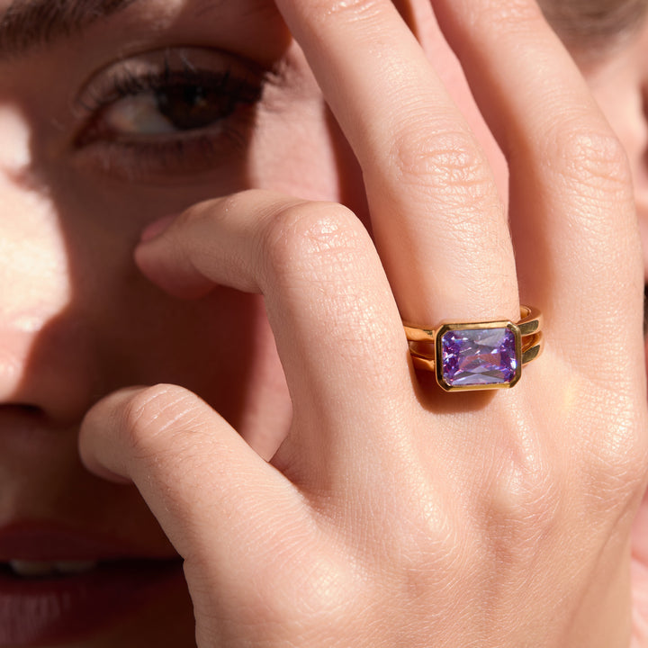 Gold Vermeil Emerald Cut Birthstone Ring