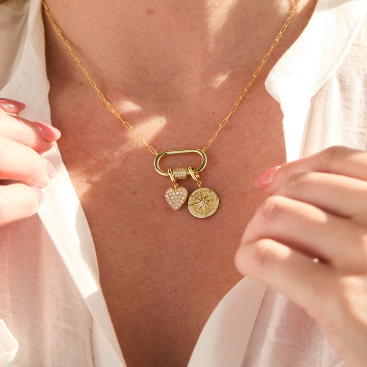Carabiner Compass Charm Necklace