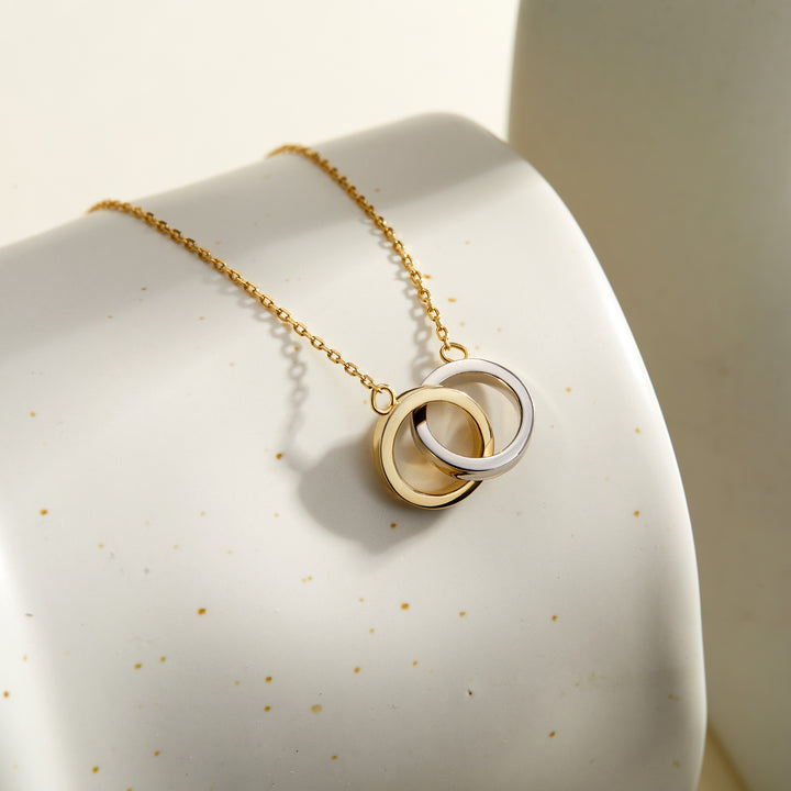 Sterling Silver Two Tone Interlock Ring Necklace