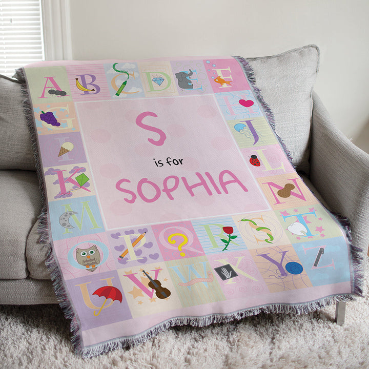 Personalized Alphabet Block Baby Girl Throw Blanket