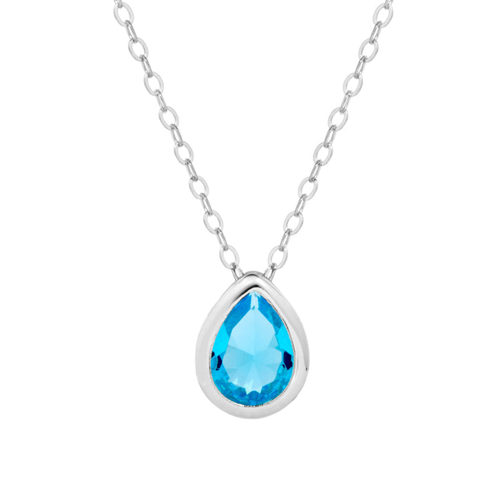 Sterling Silver March Pear Cut Bezel Birthstone Necklace