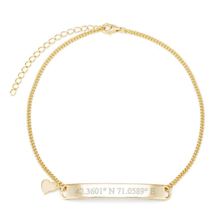 Custom Coordinate Name Bar Gold Anklet with Heart Charm