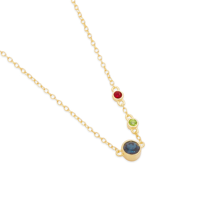 Three Birthstone Bezel Set Mother and Child Gold Necklace