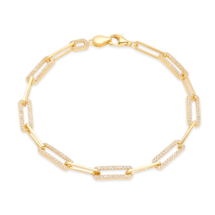 Gold CZ Paperclip Chain Bracelet