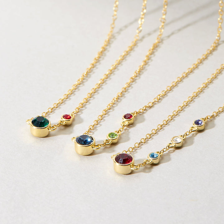 Two Birthstone Bezel Set Mother and Child Gold Necklace