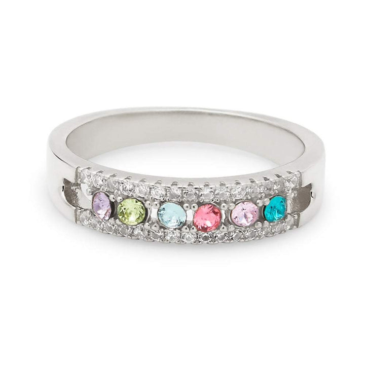 Six Stone Birthstone CZ Silver Ring