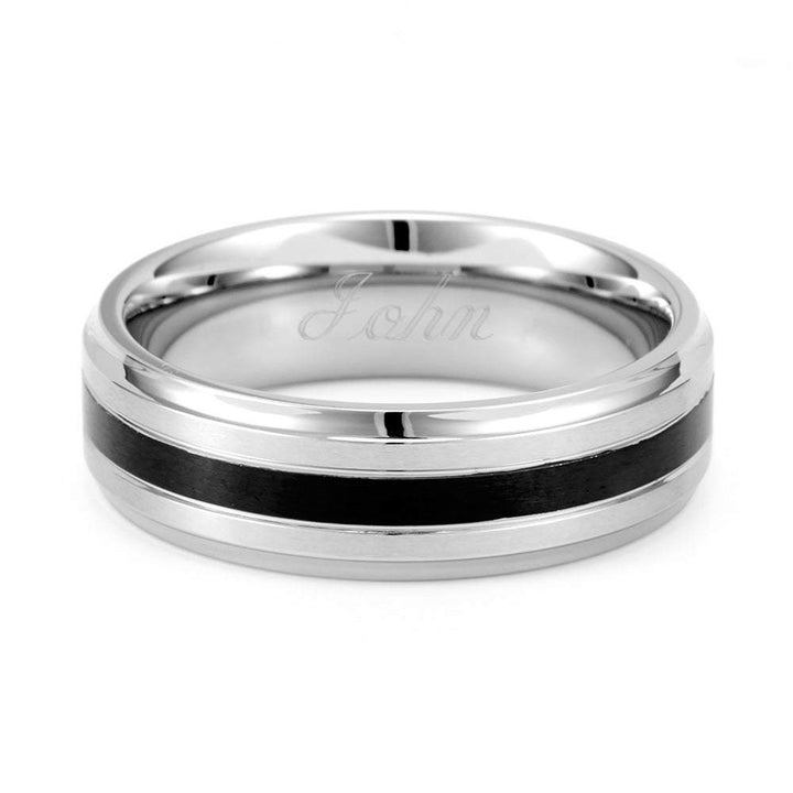 Mens Stainless Steel Band with Single Black Inlay