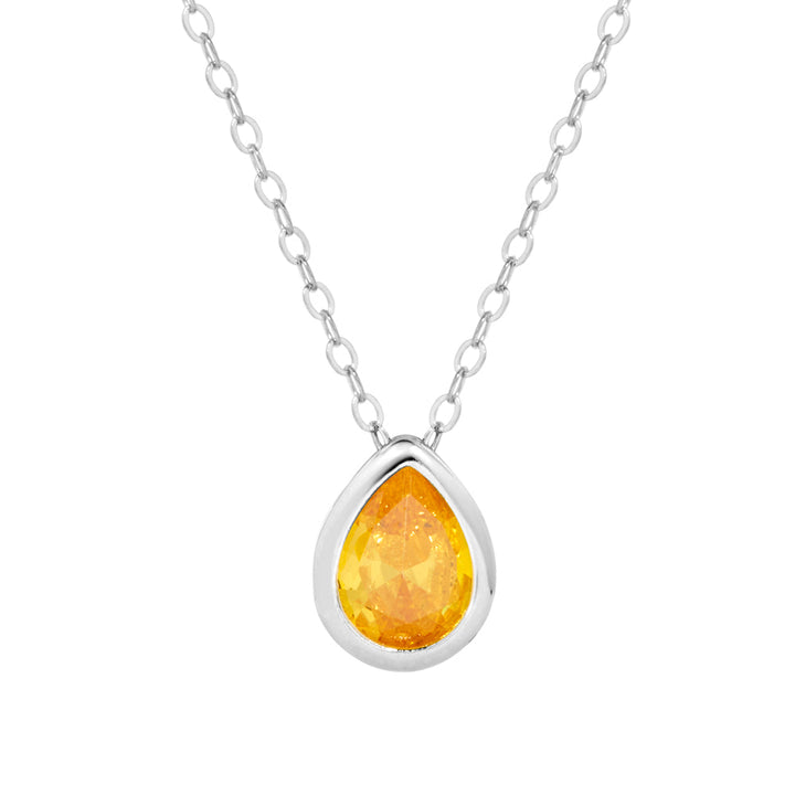 Sterling Silver November Pear Cut Bezel Birthstone Necklace