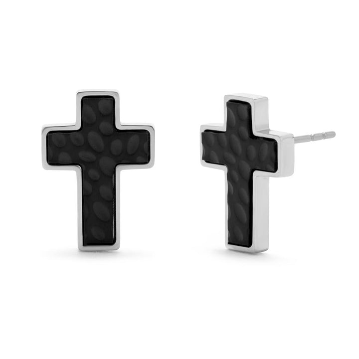 Black Stainless Steel Textured Cross Earrings