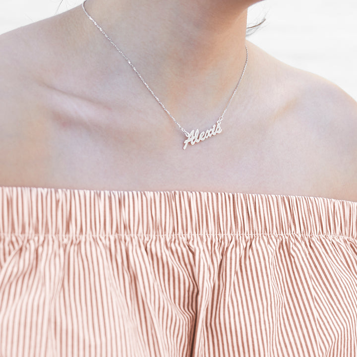 Thin Script Sterling Silver Nameplate Necklace
