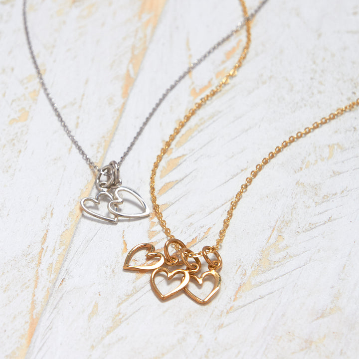 Petite Two Open Hearts Silver Necklace