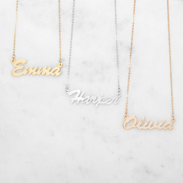 Thin Script Sterling Silver Nameplate Necklace