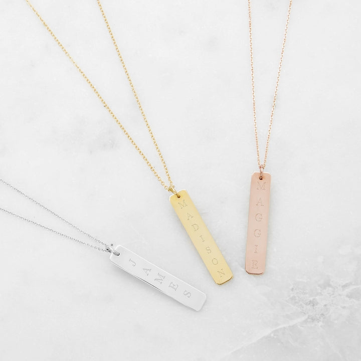 Vertical Name Bar Pendant in Gold