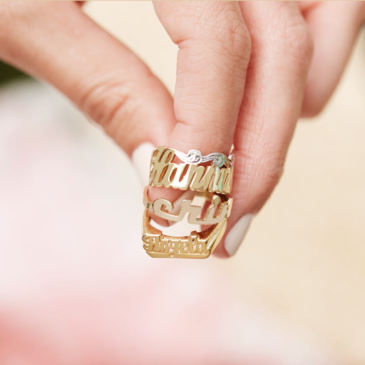 Modern Script Custom Gold Name Ring
