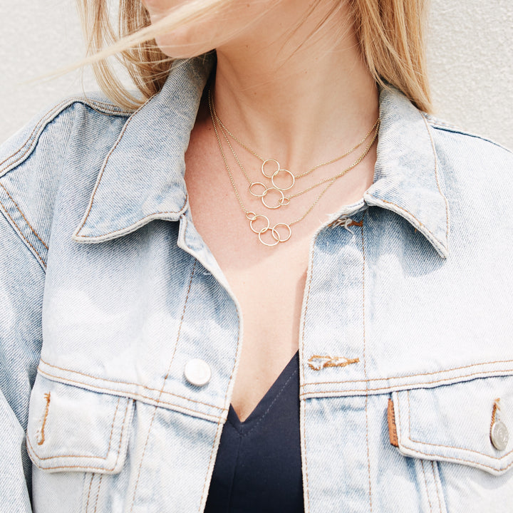 Three Generation Gold Eternity Interlocking Circle Necklace