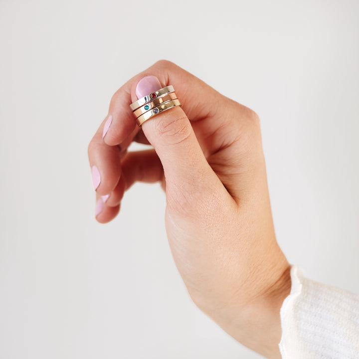 Custom Birthstone Gold Stacking Name Ring