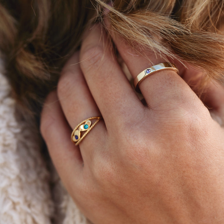 Custom Birthstone Gold Stacking Name Ring