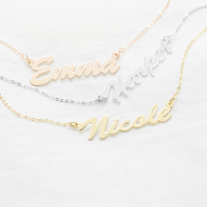Thin Script Sterling Silver Nameplate Necklace