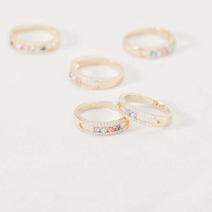 Five Stone Birthstone CZ Gold Ring