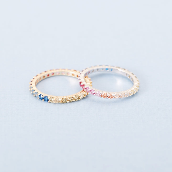 Thin Rainbow CZ Sterling Silver Eternity Band