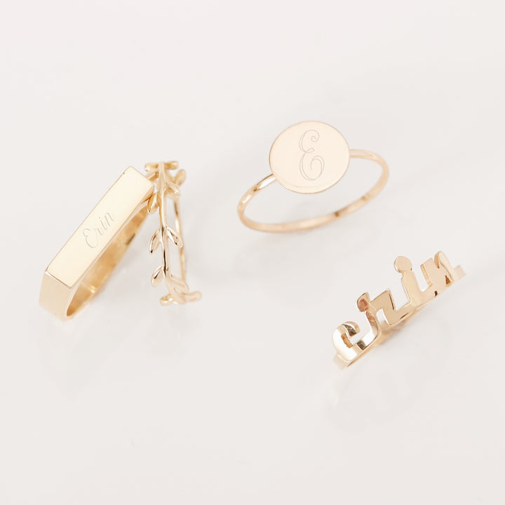 Modern Script Custom Gold Name Ring