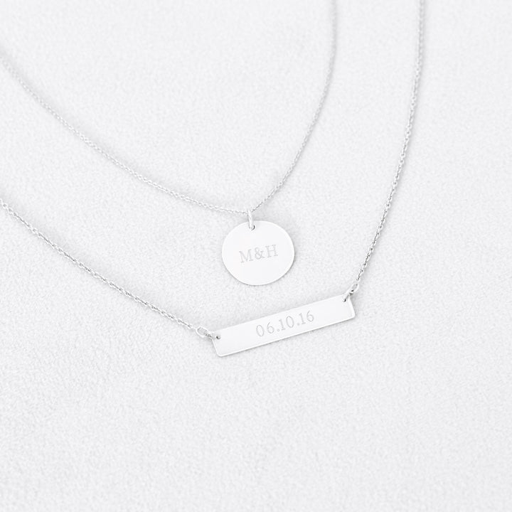 Bar and Round Tag Layered Pendant Set in Silver