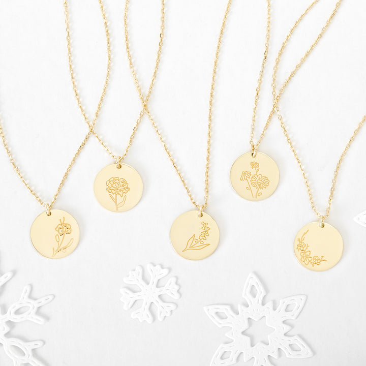 Gold January Flower Pendant - Carnation