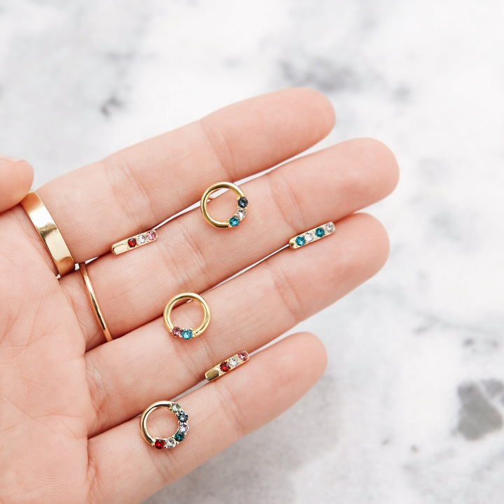 3 Stone Gold Eternity Circle Birthstone Earrings