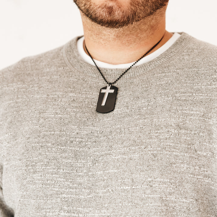 Black Plate Stainless Steel Dog Tag with Cross