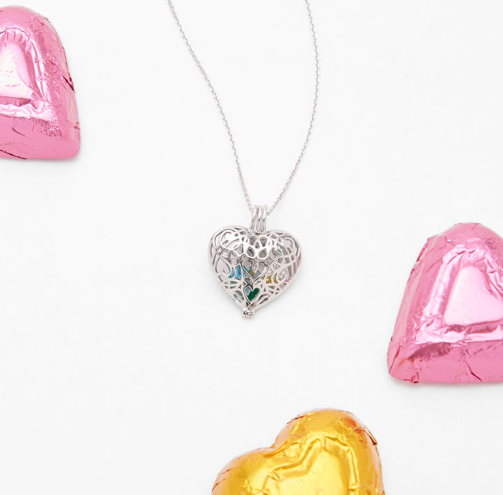 Filigree Heart Silver 4mm Round Birthstone Locket